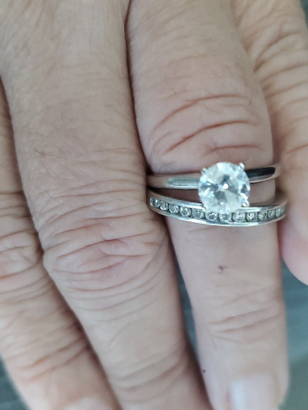 Zales Silver Solitaire Ring & Silver Pavé Band Set - Picture 2 of 5